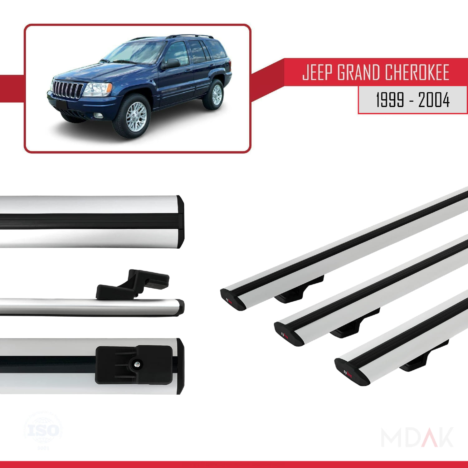 Jeep Grand Cherokee 2 (WJ) 1999-2004 Arası ile Uyumlu BASIC Model Ara Atkı Tavan Barı Gri 3 Adet - Görsel 3