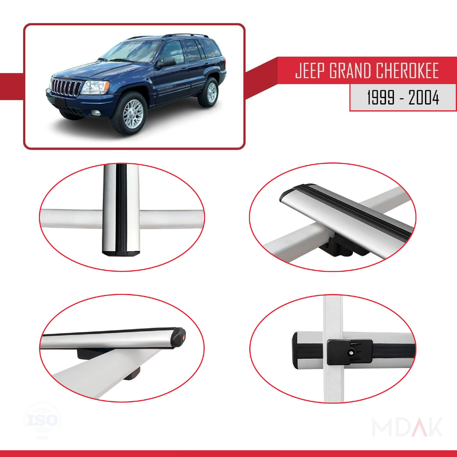 Jeep Grand Cherokee 2 (WJ) 1999-2004 Arası ile Uyumlu BASIC Model Ara Atkı Tavan Barı Gri 3 Adet - Görsel 4