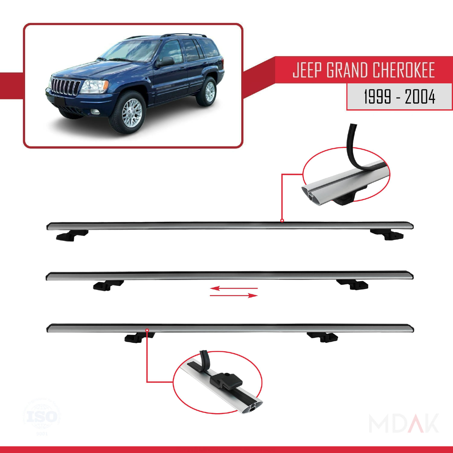 Jeep Grand Cherokee 2 (WJ) 1999-2004 Arası ile Uyumlu BASIC Model Ara Atkı Tavan Barı Gri 3 Adet - Görsel 5