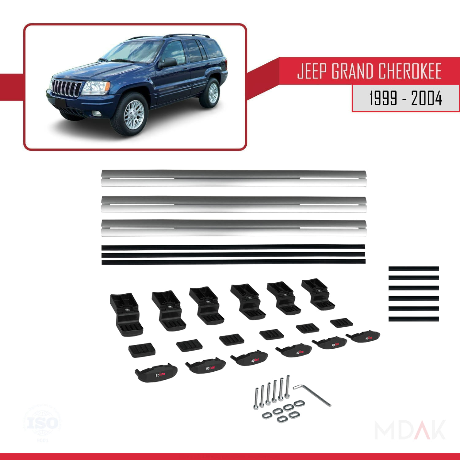 Jeep Grand Cherokee 2 (WJ) 1999-2004 Arası ile Uyumlu BASIC Model Ara Atkı Tavan Barı Gri 3 Adet - Görsel 6