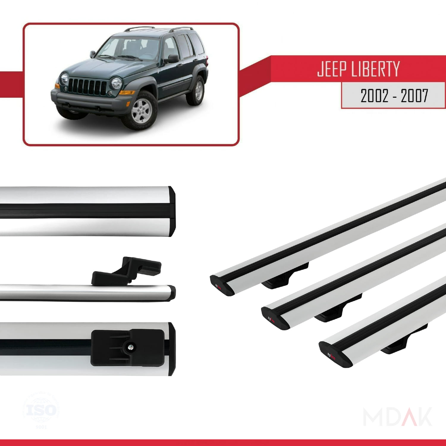Jeep Liberty 2002-2007 Arası ile Uyumlu BASIC Model Ara Atkı Tavan Barı Gri 3 Adet - Görsel 3