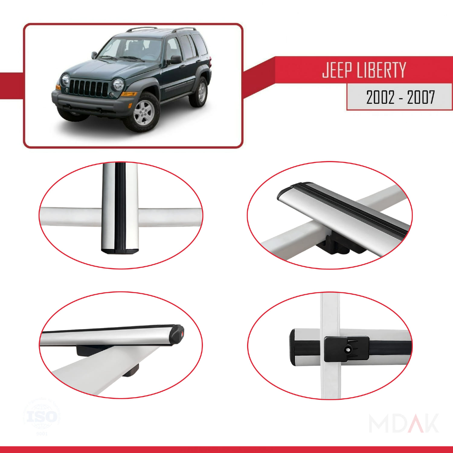 Jeep Liberty 2002-2007 Arası ile Uyumlu BASIC Model Ara Atkı Tavan Barı Gri 3 Adet - Görsel 4