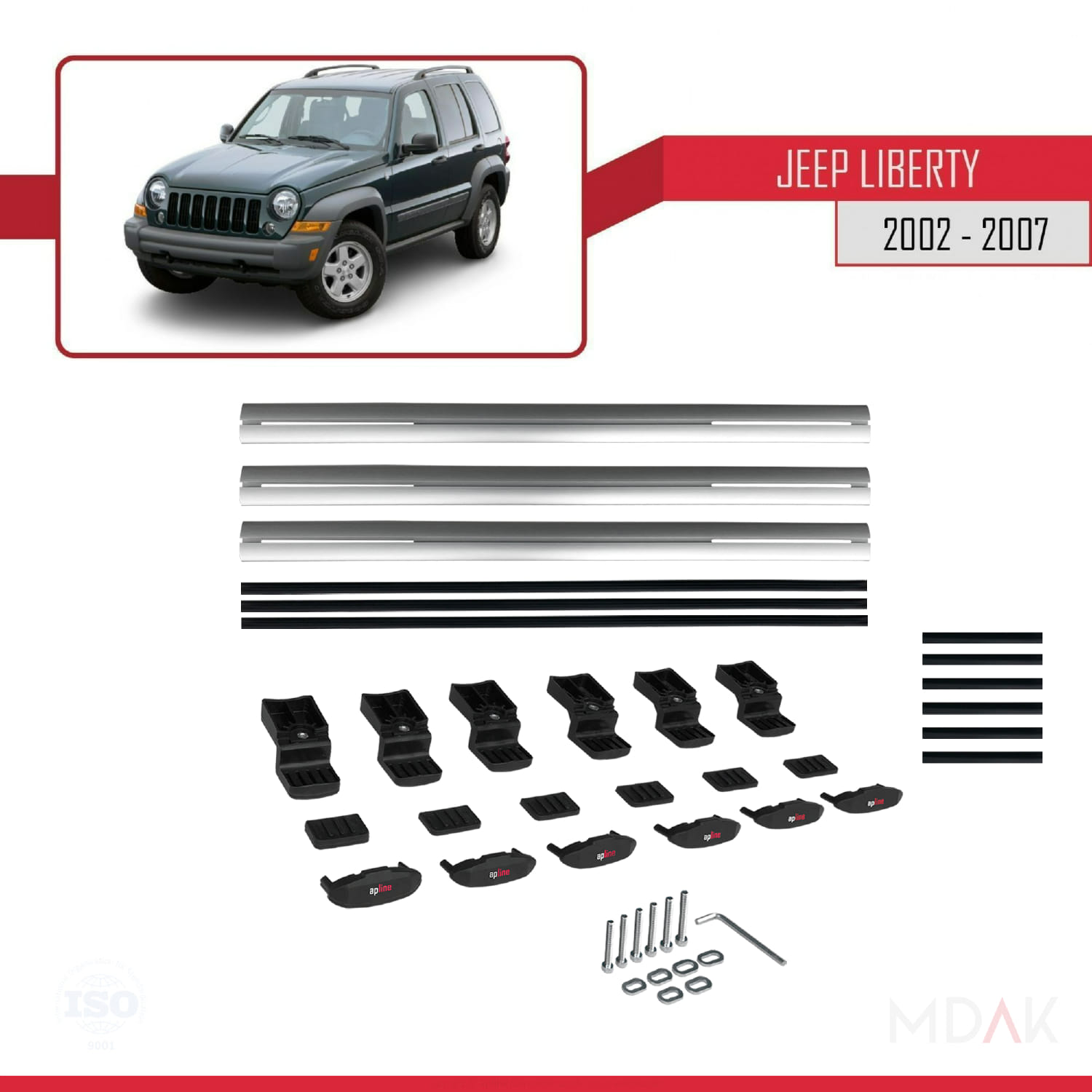 Jeep Liberty 2002-2007 Arası ile Uyumlu BASIC Model Ara Atkı Tavan Barı Gri 3 Adet - Görsel 6