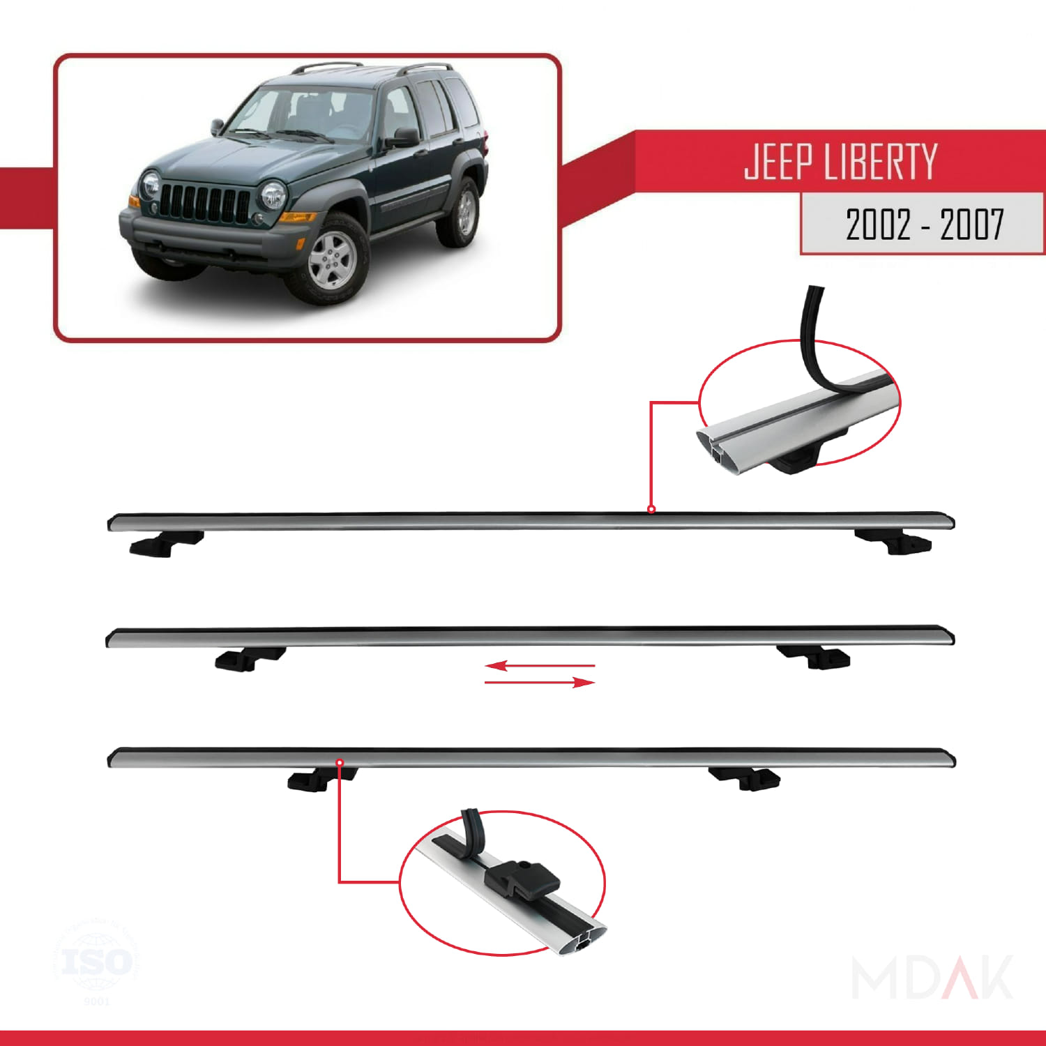 Jeep Liberty 2002-2007 Arası ile Uyumlu BASIC Model Ara Atkı Tavan Barı Gri 2 Adet - Görsel 5