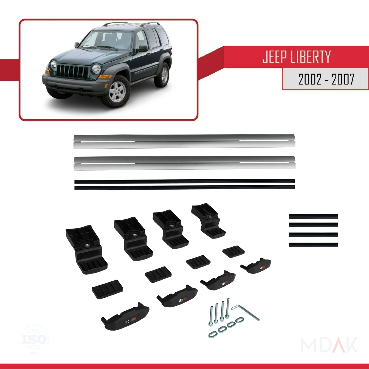 Jeep Liberty 2002-2007 Arası ile Uyumlu BASIC Model Ara Atkı Tavan Barı Gri 2 Adet - Görsel 6