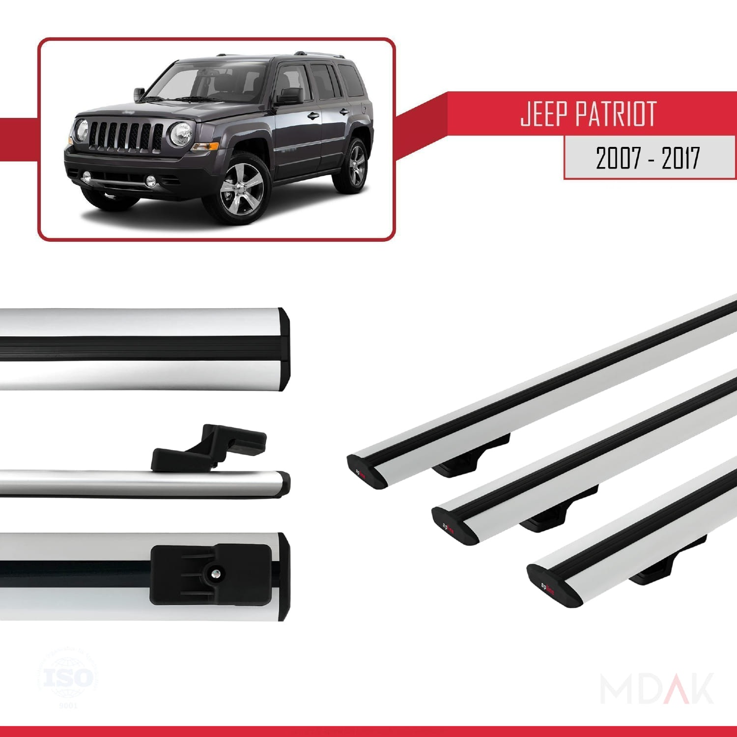 Jeep Patriot 2007-2017 Arası ile Uyumlu BASIC Model Ara Atkı Tavan Barı Gri 3 Adet - Görsel 3