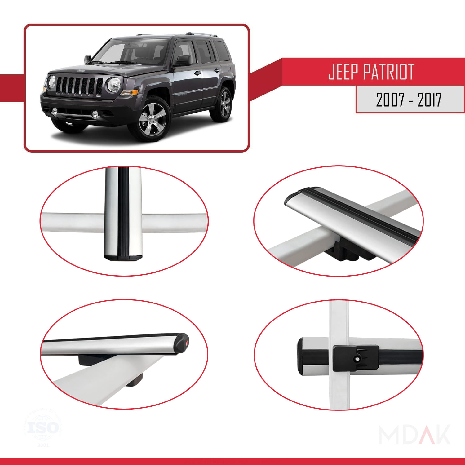 Jeep Patriot 2007-2017 Arası ile Uyumlu BASIC Model Ara Atkı Tavan Barı Gri 3 Adet - Görsel 4