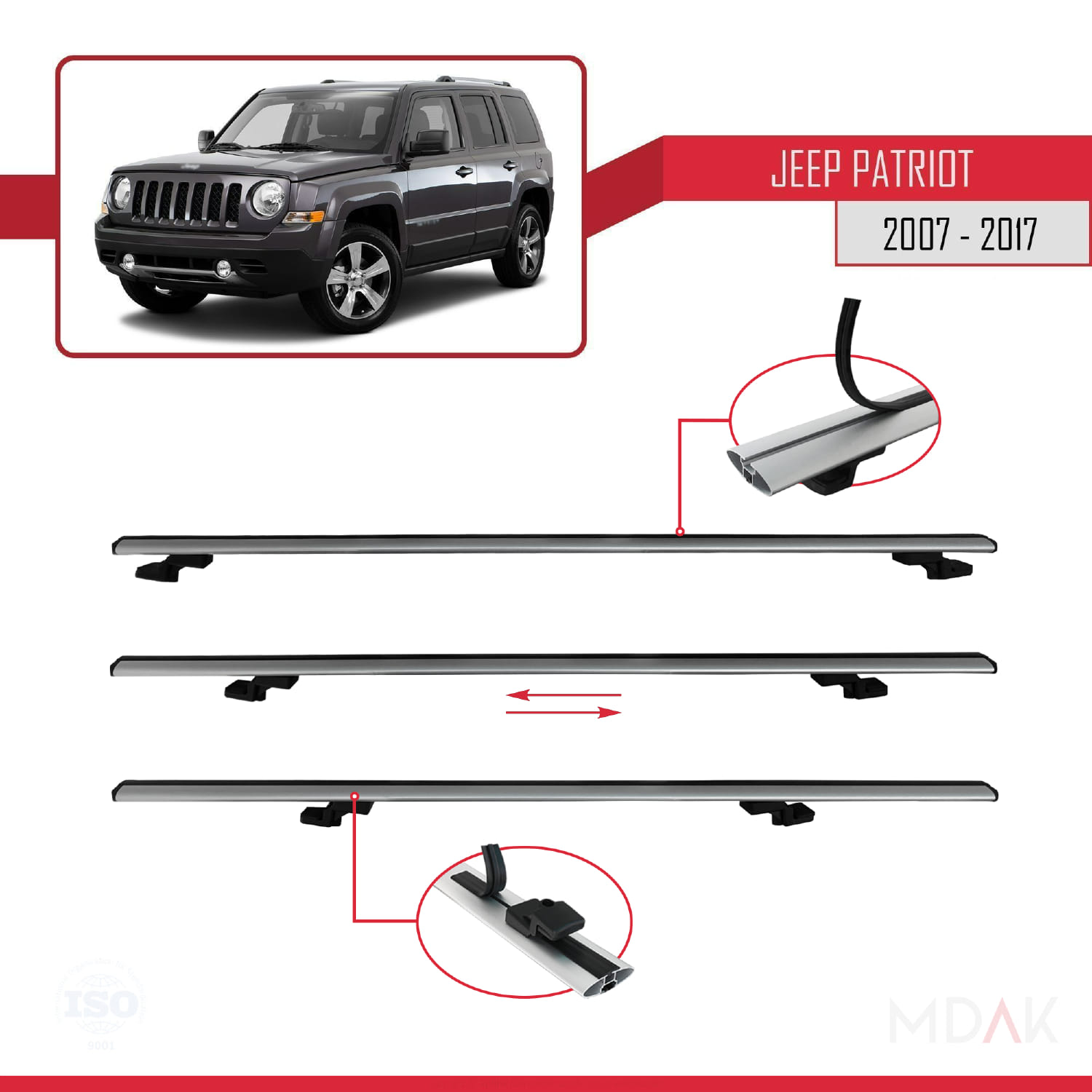 Jeep Patriot 2007-2017 Arası ile Uyumlu BASIC Model Ara Atkı Tavan Barı Gri 3 Adet - Görsel 5