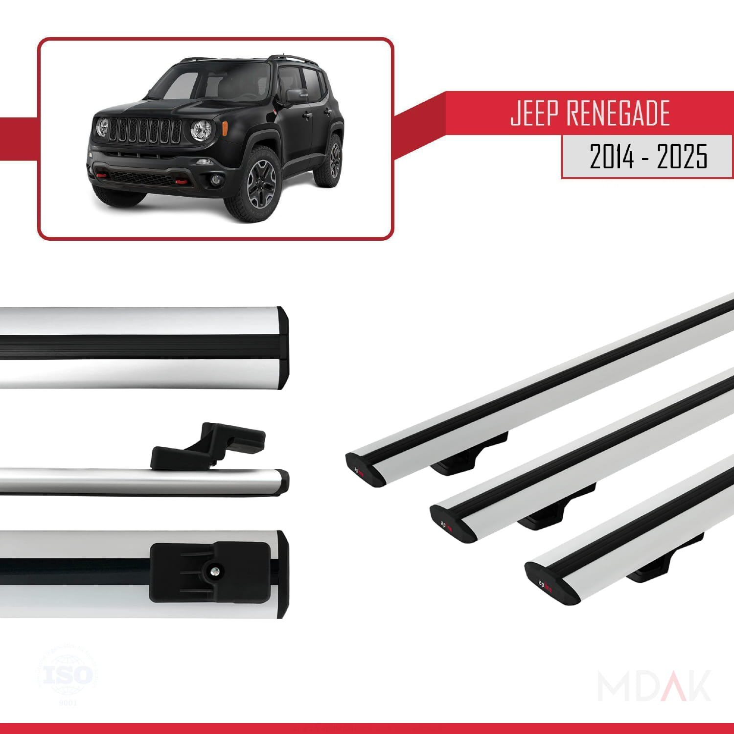 Jeep Renegade (BU) 2014 ve Sonrası ile Uyumlu BASIC Model Ara Atkı Tavan Barı Gri 3 Adet - Görsel 3