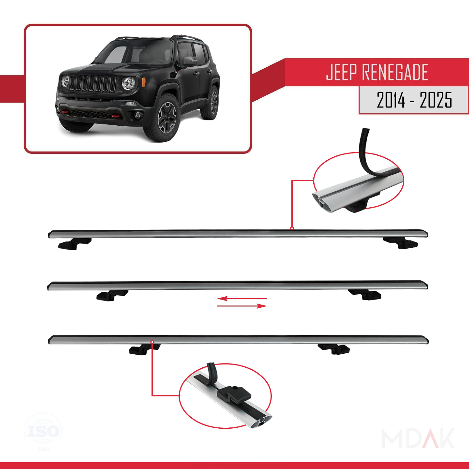 Jeep Renegade (BU) 2014 ve Sonrası ile Uyumlu BASIC Model Ara Atkı Tavan Barı Gri 3 Adet - Görsel 5