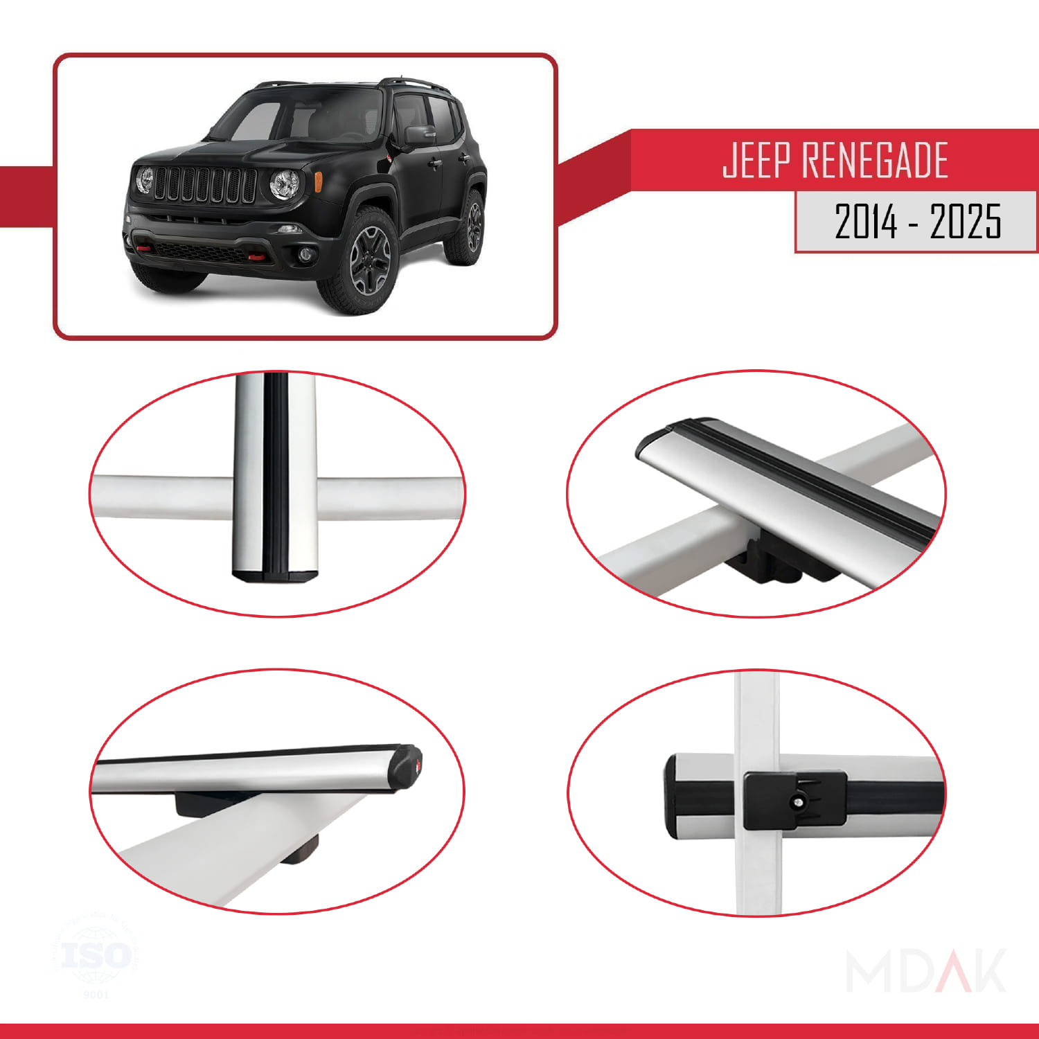 Jeep Renegade (BU) 2014 ve Sonrası ile Uyumlu BASIC Model Ara Atkı Tavan Barı Gri 2 Adet - Görsel 4