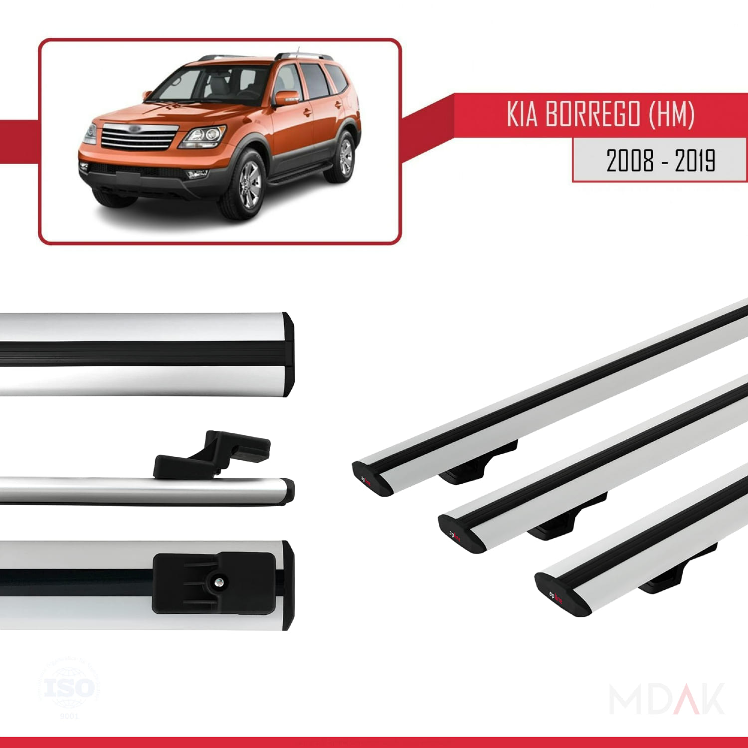 Kia Borrego (HM) 2008-2019 Arası ile Uyumlu BASIC Model Ara Atkı Tavan Barı Gri 3 Adet - Görsel 3