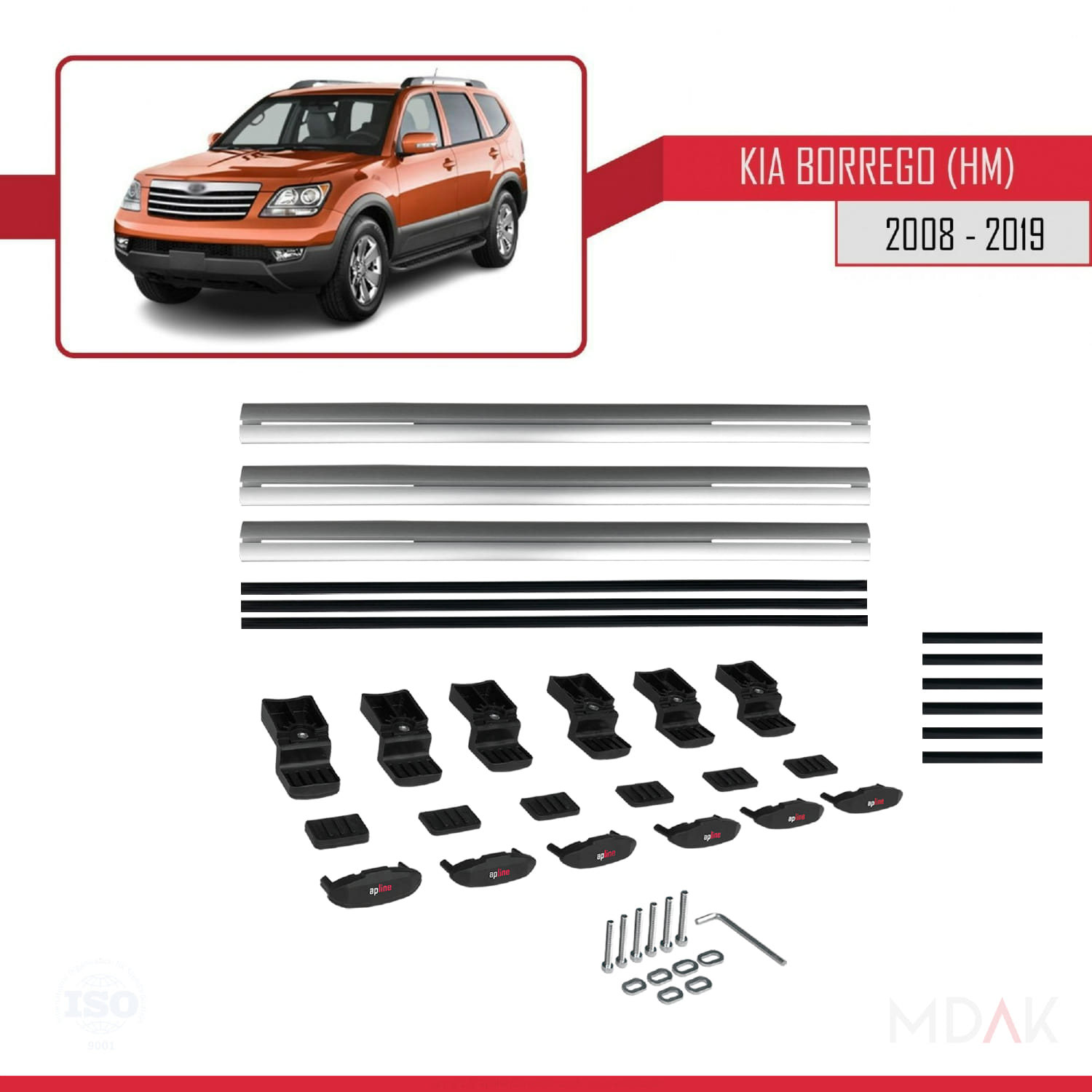 Kia Borrego (HM) 2008-2019 Arası ile Uyumlu BASIC Model Ara Atkı Tavan Barı Gri 3 Adet - Görsel 6