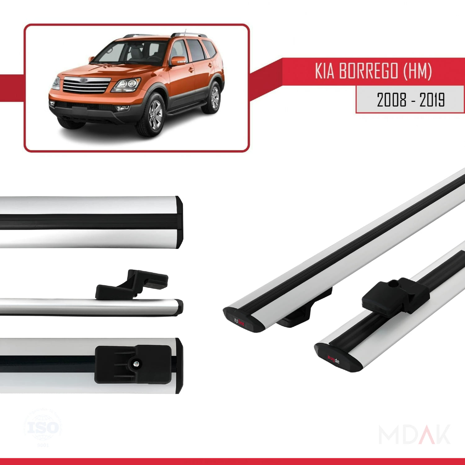 Kia Borrego (HM) 2008-2019 Arası ile Uyumlu BASIC Model Ara Atkı Tavan Barı Gri 2 Adet - Görsel 3