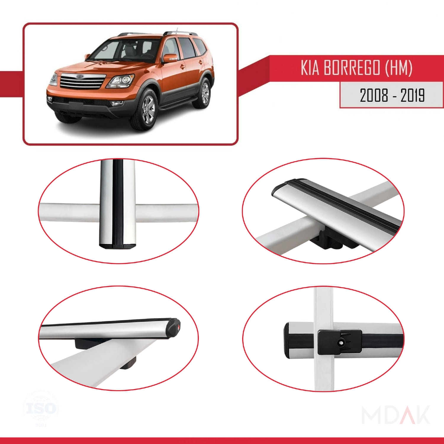 Kia Borrego (HM) 2008-2019 Arası ile Uyumlu BASIC Model Ara Atkı Tavan Barı Gri 2 Adet - Görsel 4
