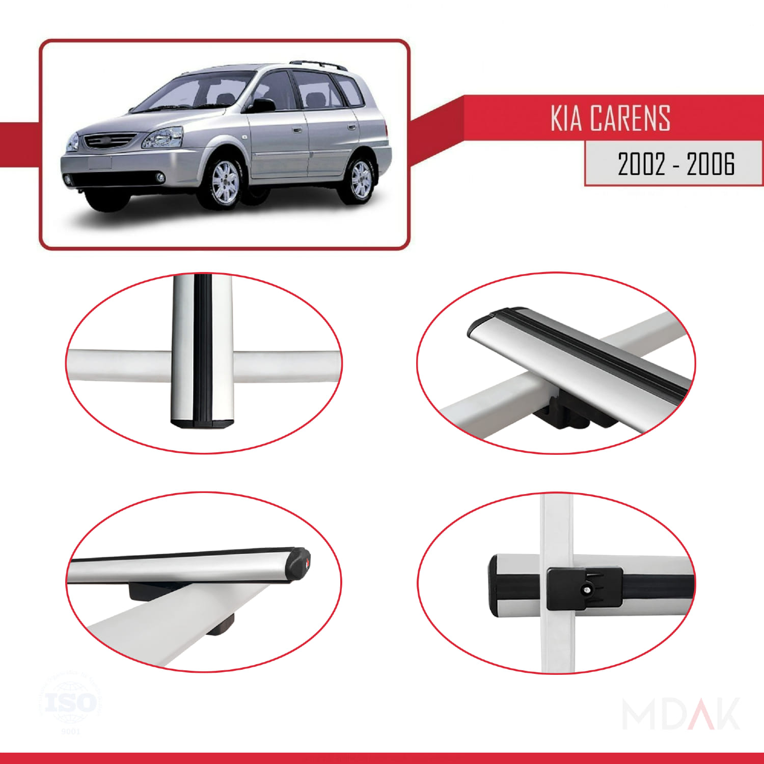 Kia Carens Post-Facelift 2002-2006 Arası ile Uyumlu BASIC Model Ara Atkı Tavan Barı Gri 2 Adet - Görsel 4