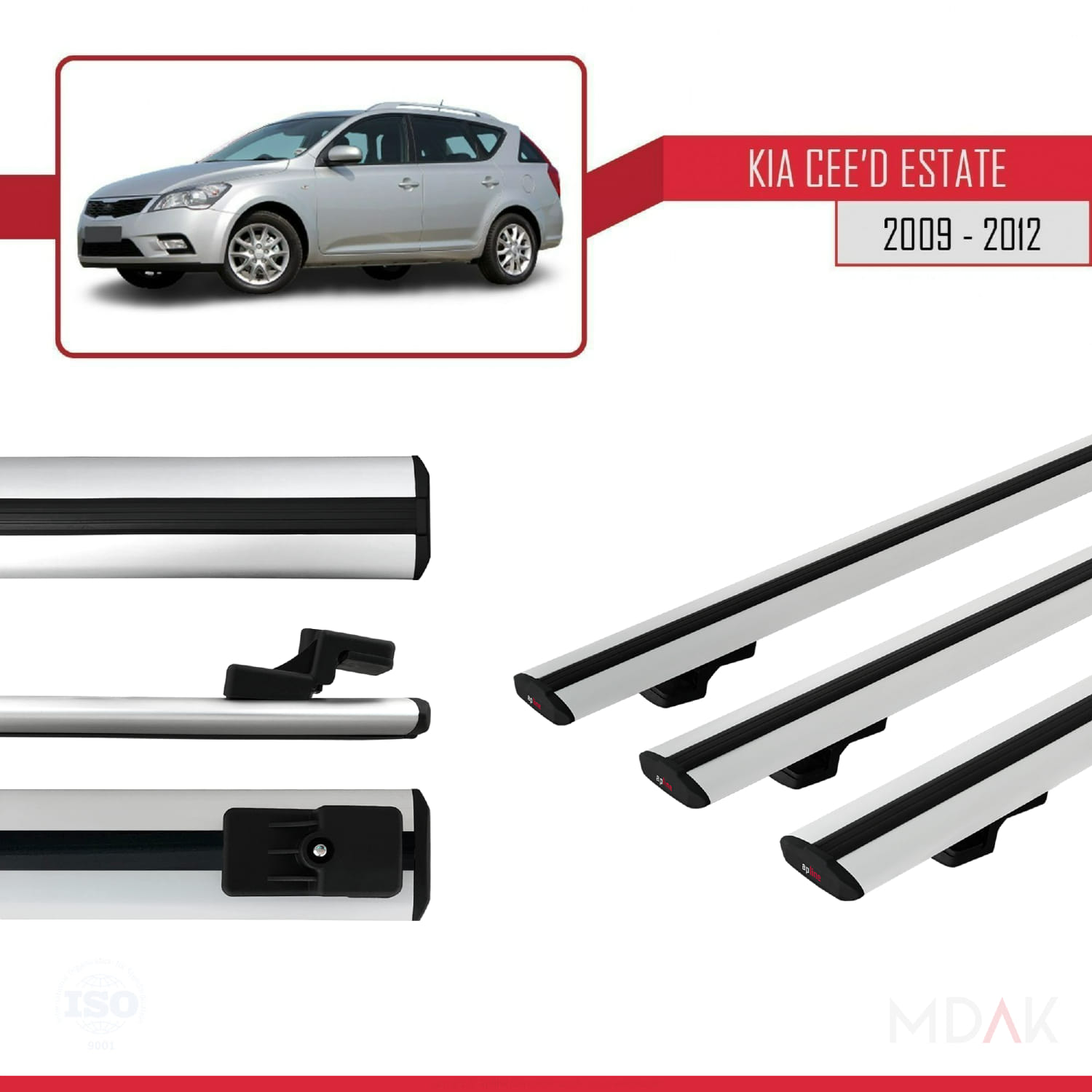 Kia Ceed (ED) SW Post-Facelift 2009-2012 Arası ile Uyumlu BASIC Model Ara Atkı Tavan Barı Gri 3 Adet - Görsel 3