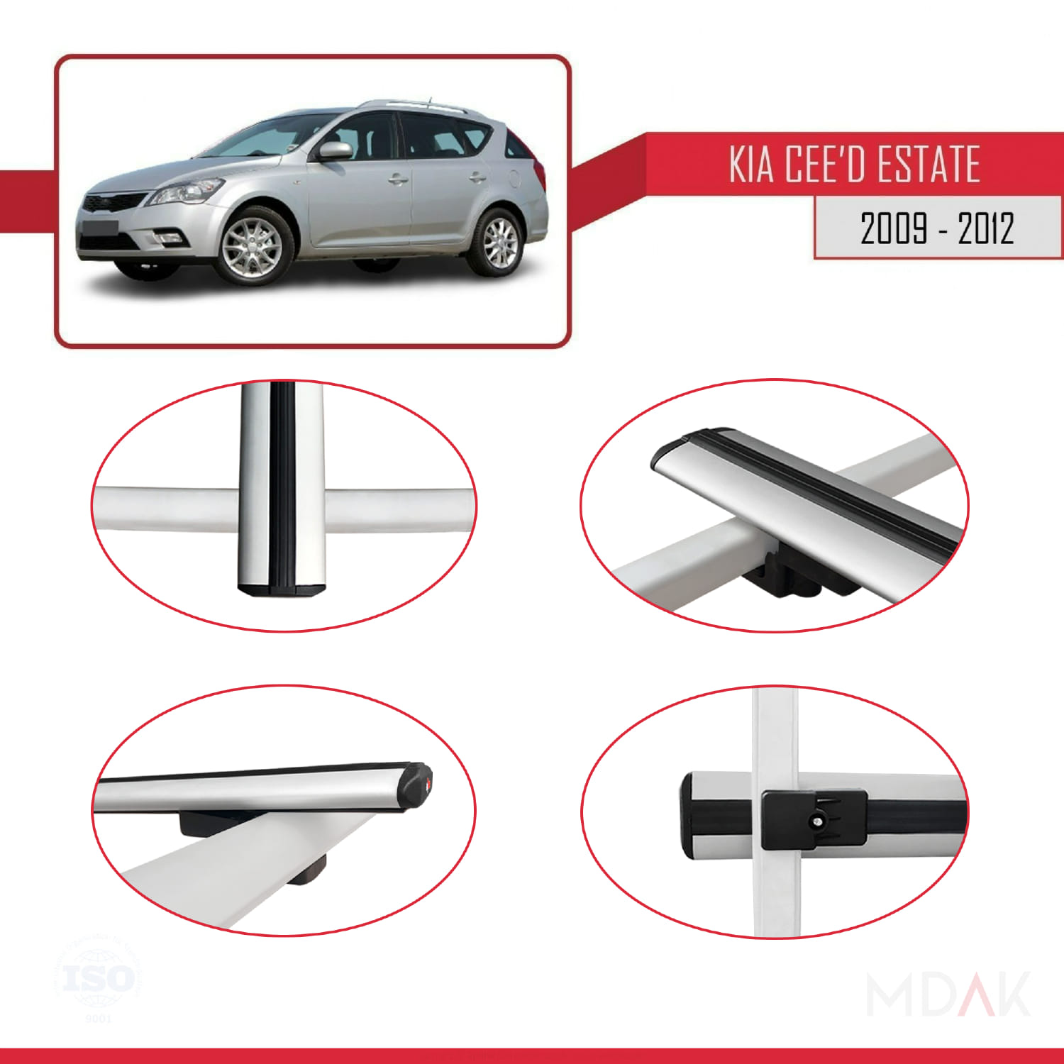 Kia Ceed (ED) SW Post-Facelift 2009-2012 Arası ile Uyumlu BASIC Model Ara Atkı Tavan Barı Gri 3 Adet - Görsel 4