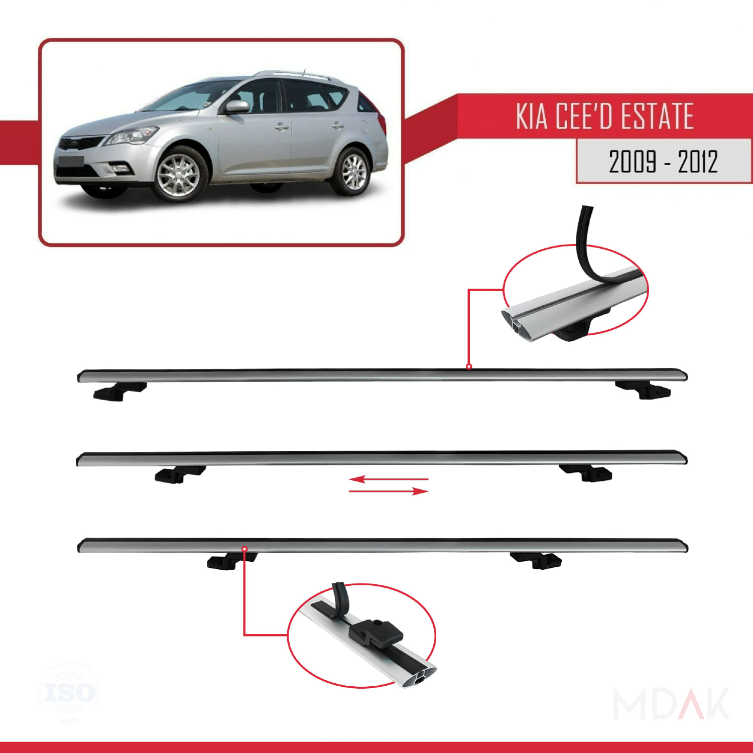 Kia Ceed (ED) SW Post-Facelift 2009-2012 Arası ile Uyumlu BASIC Model Ara Atkı Tavan Barı Gri 3 Adet - Görsel 5