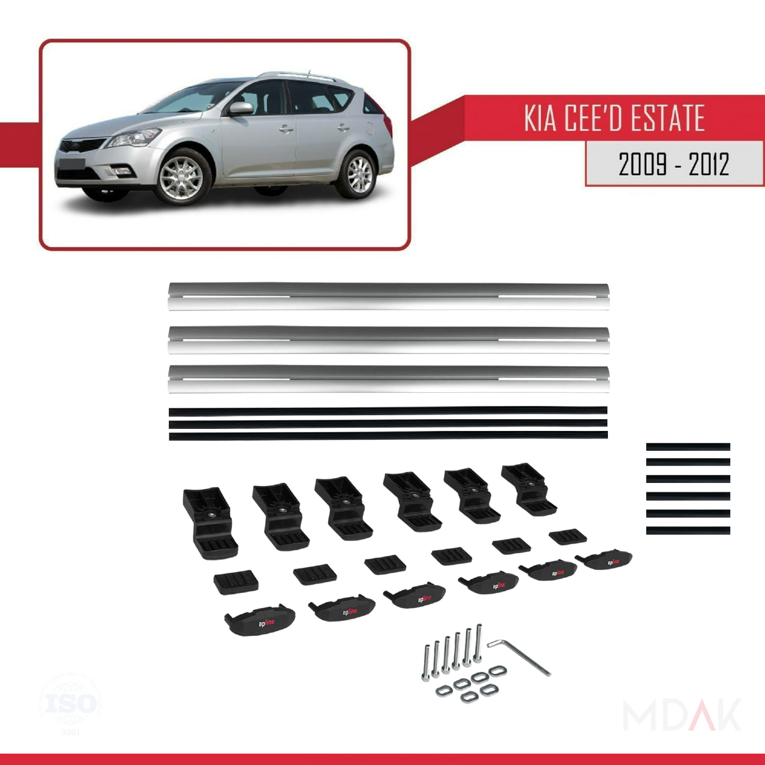 Kia Ceed (ED) SW Post-Facelift 2009-2012 Arası ile Uyumlu BASIC Model Ara Atkı Tavan Barı Gri 3 Adet - Görsel 6
