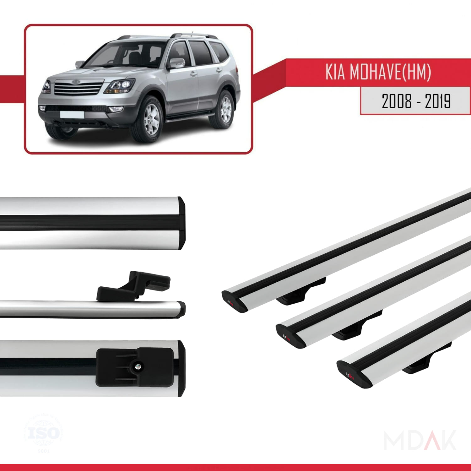 Kia Mohave (HM) 2008-2019 Arası ile Uyumlu BASIC Model Ara Atkı Tavan Barı Gri 3 Adet - Görsel 3