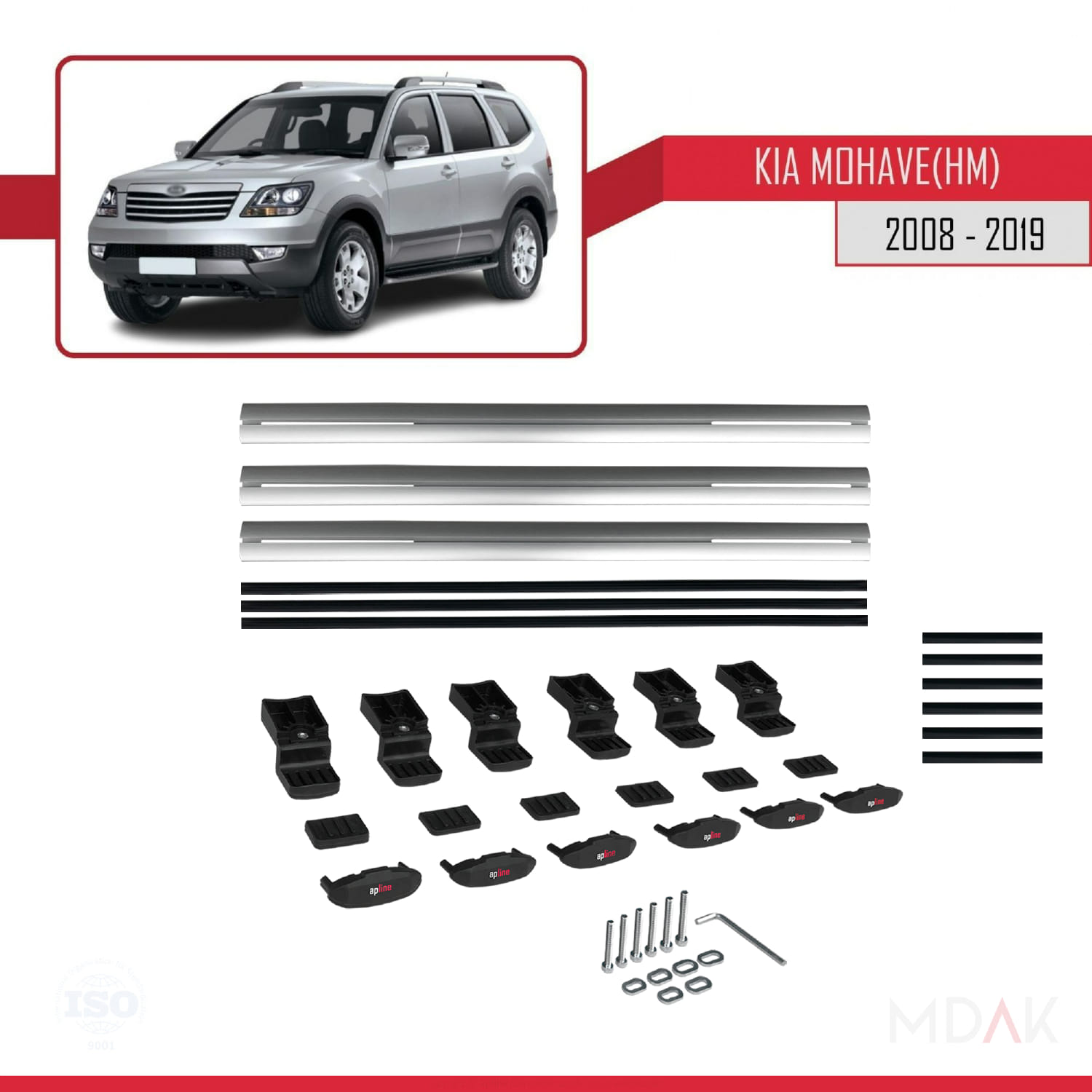 Kia Mohave (HM) 2008-2019 Arası ile Uyumlu BASIC Model Ara Atkı Tavan Barı Gri 3 Adet - Görsel 6