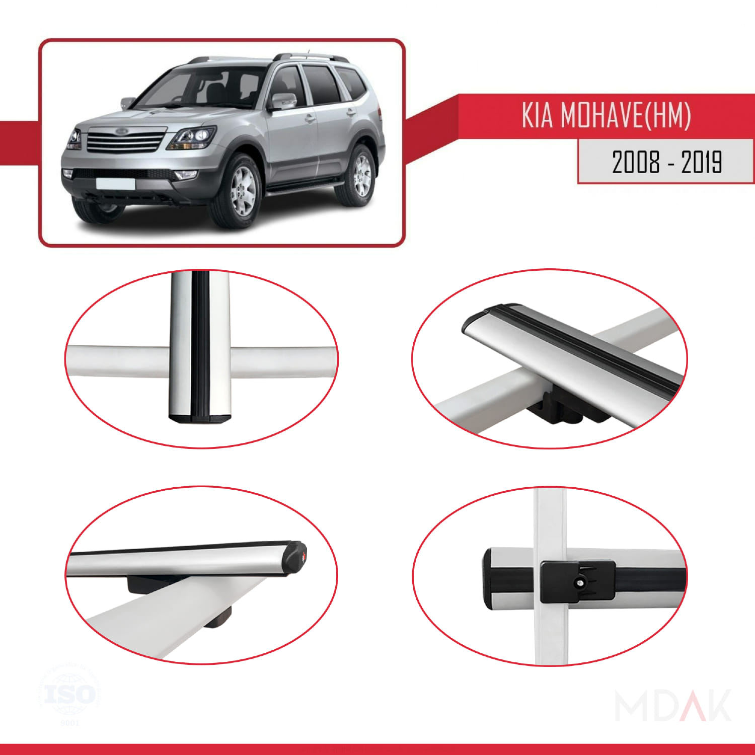 Kia Mohave (HM) 2008-2019 Arası ile Uyumlu BASIC Model Ara Atkı Tavan Barı Gri 2 Adet - Görsel 4