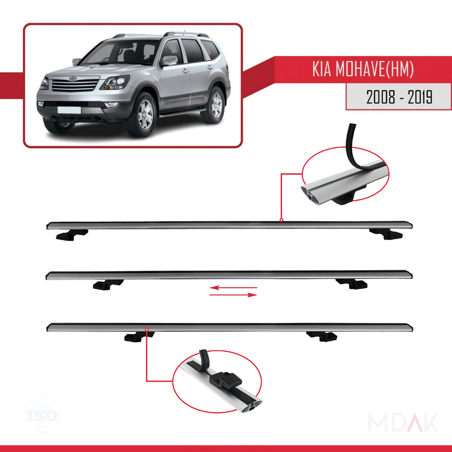 Kia Mohave (HM) 2008-2019 Arası ile Uyumlu BASIC Model Ara Atkı Tavan Barı Gri 2 Adet - Görsel 5