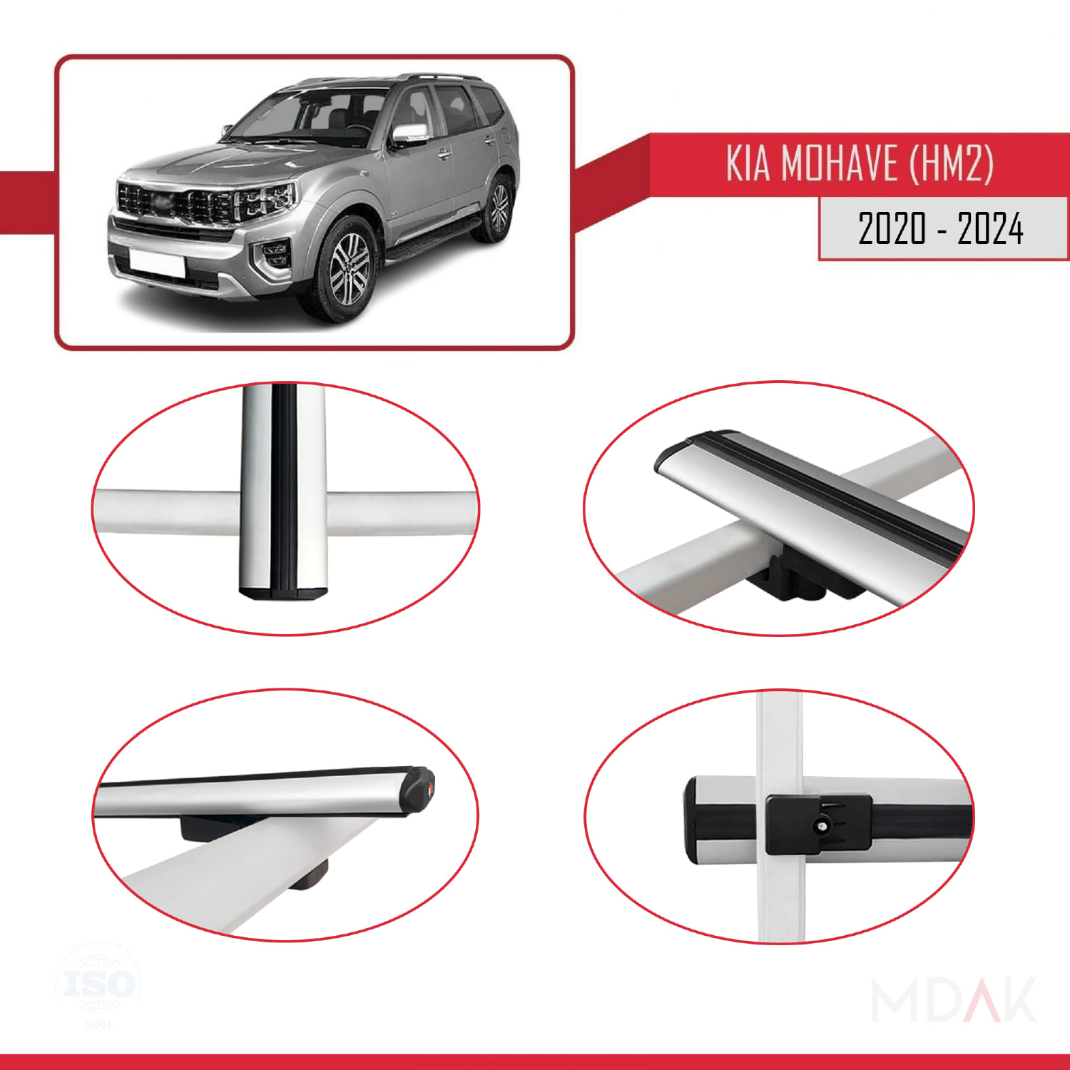 Kia Mohave 2 (HM2) 2020-2024 Arası ile Uyumlu BASIC Model Ara Atkı Tavan Barı Gri 2 Adet - Görsel 4