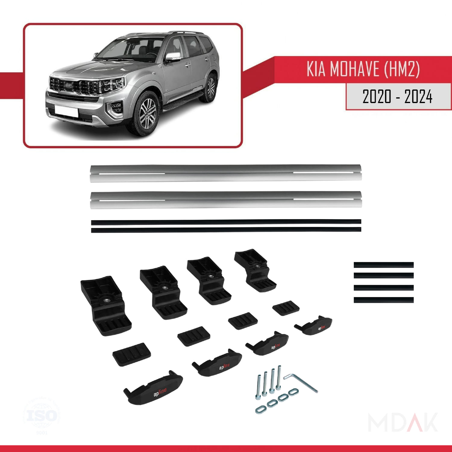 Kia Mohave 2 (HM2) 2020-2024 Arası ile Uyumlu BASIC Model Ara Atkı Tavan Barı Gri 2 Adet - Görsel 6