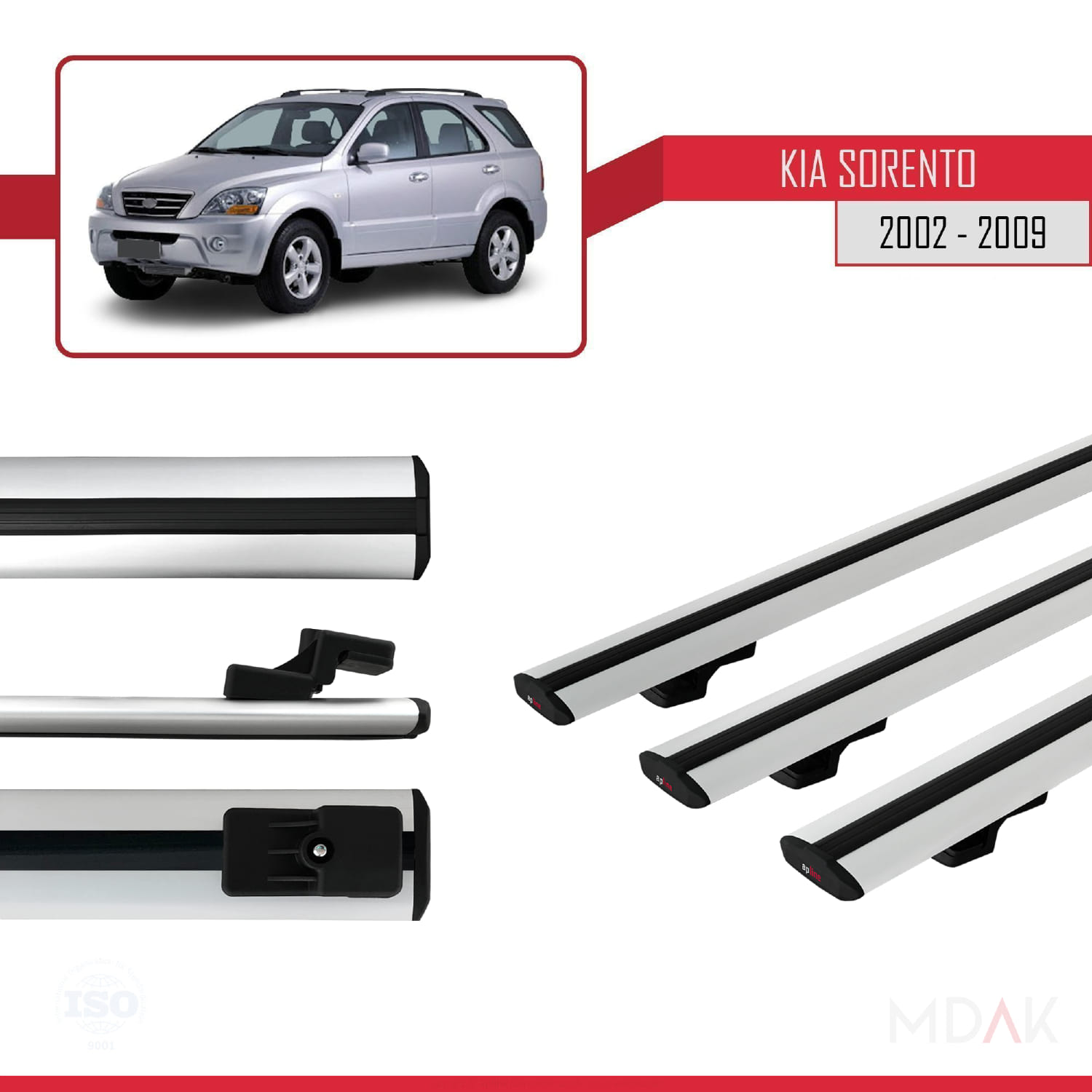 Kia Sorento (BL) 2002-2009 Arası ile Uyumlu BASIC Model Ara Atkı Tavan Barı Gri 3 Adet - Görsel 3