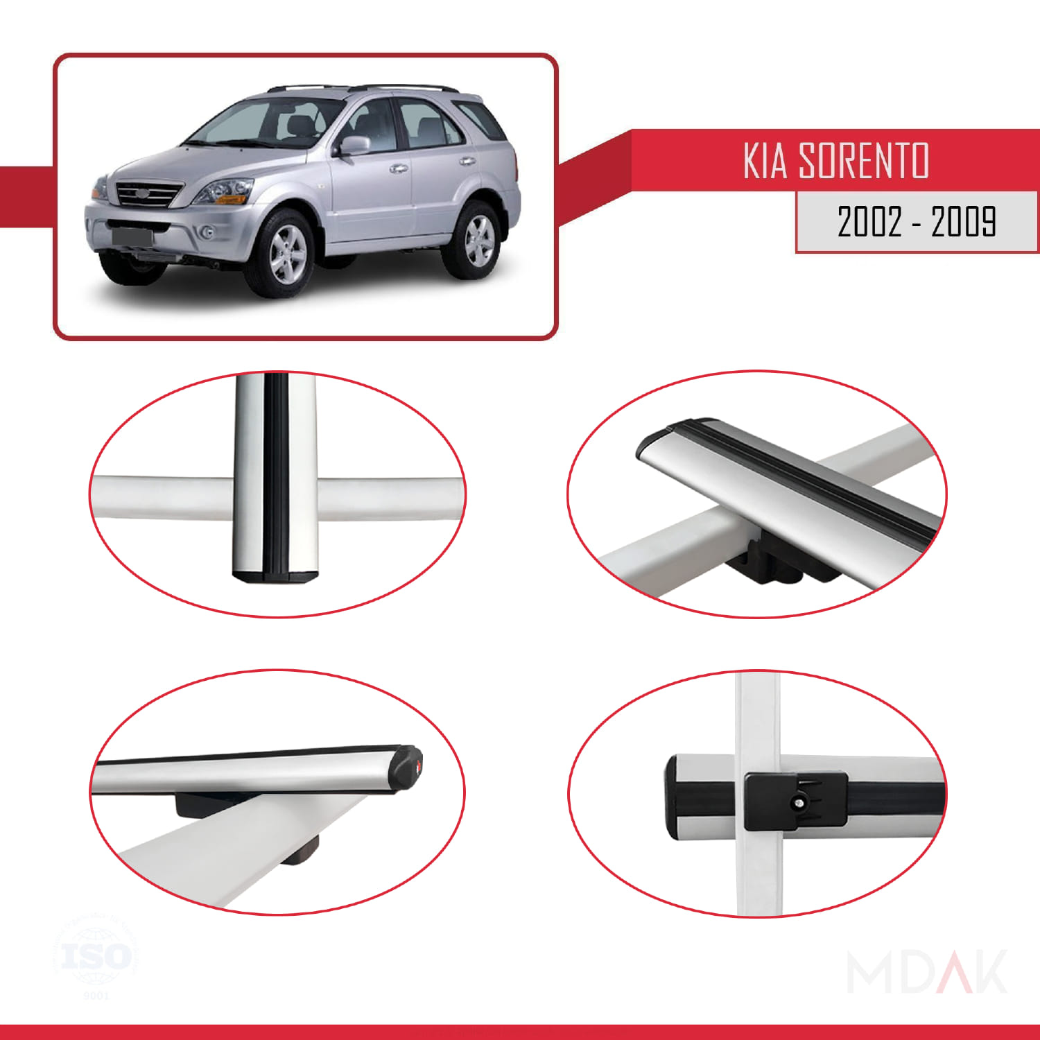 Kia Sorento (BL) 2002-2009 Arası ile Uyumlu BASIC Model Ara Atkı Tavan Barı Gri 3 Adet - Görsel 4