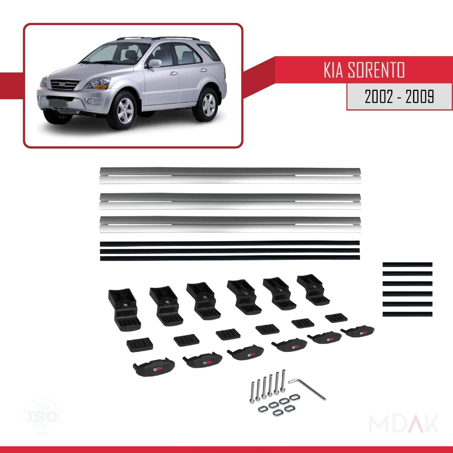 Kia Sorento (BL) 2002-2009 Arası ile Uyumlu BASIC Model Ara Atkı Tavan Barı Gri 3 Adet - Görsel 6