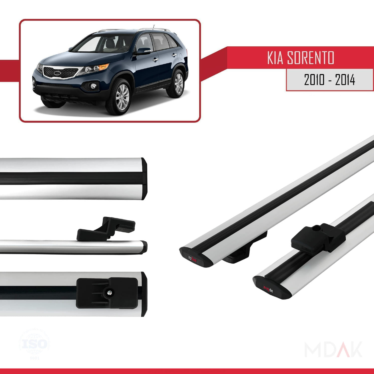 Kia Sorento 2 (XM) 2010-2014 Arası ile Uyumlu BASIC Model Ara Atkı Tavan Barı Gri 2 Adet - Görsel 3