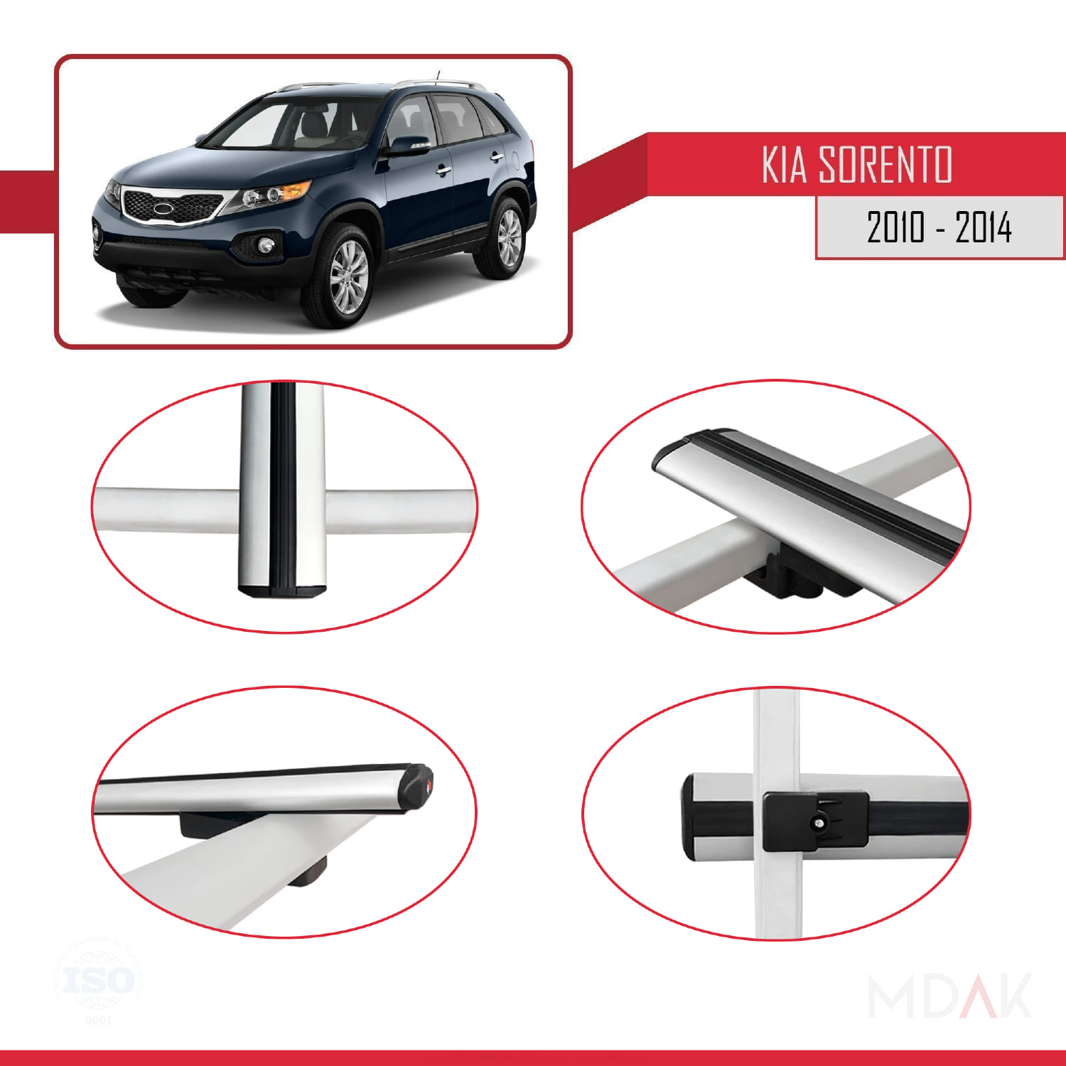 Kia Sorento 2 (XM) 2010-2014 Arası ile Uyumlu BASIC Model Ara Atkı Tavan Barı Gri 2 Adet - Görsel 4