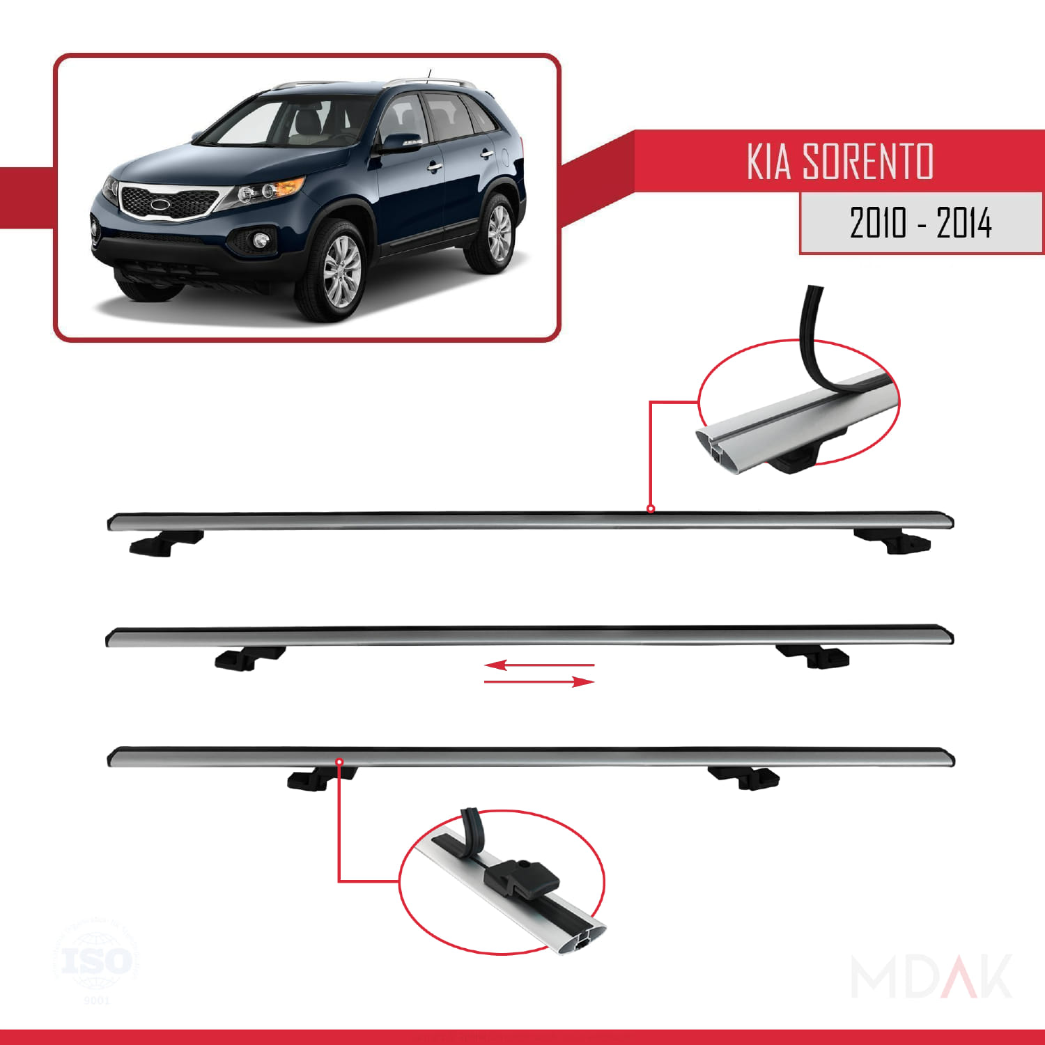 Kia Sorento 2 (XM) 2010-2014 Arası ile Uyumlu BASIC Model Ara Atkı Tavan Barı Gri 2 Adet - Görsel 5