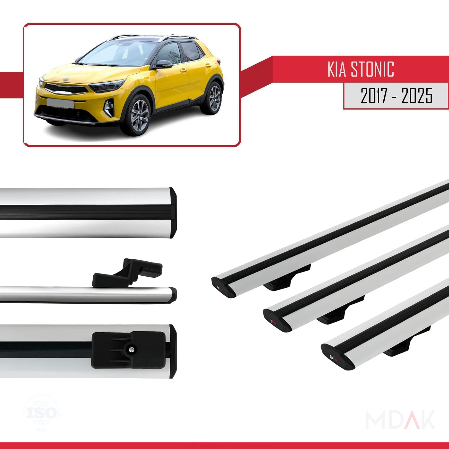 Kia Stonic 2017 ve Sonrası ile Uyumlu BASIC Model Ara Atkı Tavan Barı Gri 3 Adet - Görsel 3