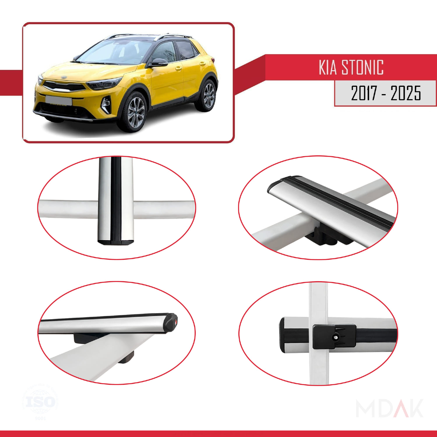Kia Stonic 2017 ve Sonrası ile Uyumlu BASIC Model Ara Atkı Tavan Barı Gri 3 Adet - Görsel 4