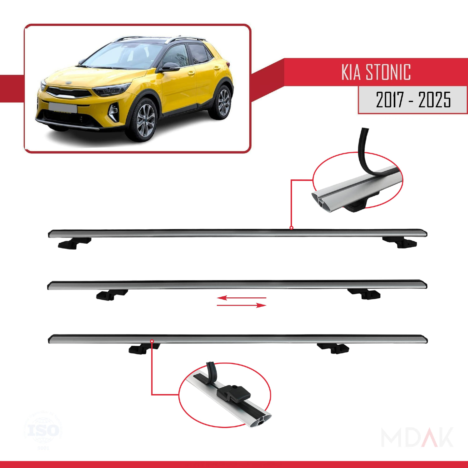 Kia Stonic 2017 ve Sonrası ile Uyumlu BASIC Model Ara Atkı Tavan Barı Gri 3 Adet - Görsel 5