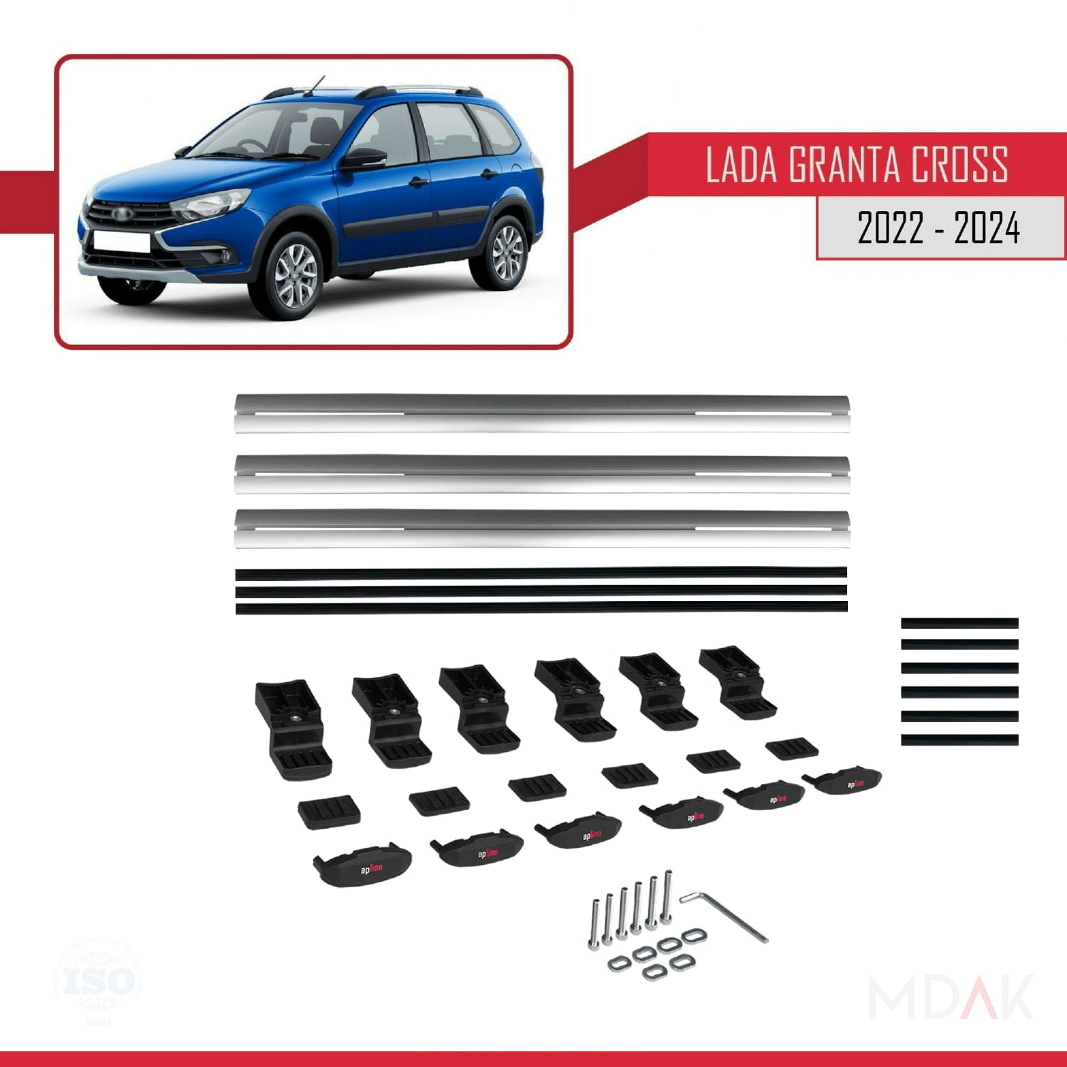 Lada Granta Cross 2022 ve Sonrası ile Uyumlu BASIC Model Ara Atkı Tavan Barı Gri 3 Adet - Görsel 6