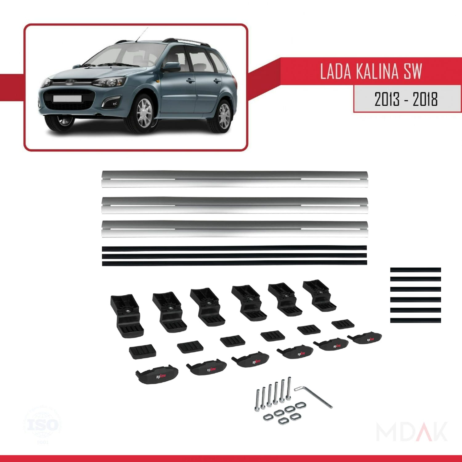 Lada Kalina 2 SW 2013-2018 Arası ile Uyumlu BASIC Model Ara Atkı Tavan Barı Gri 3 Adet - Görsel 6