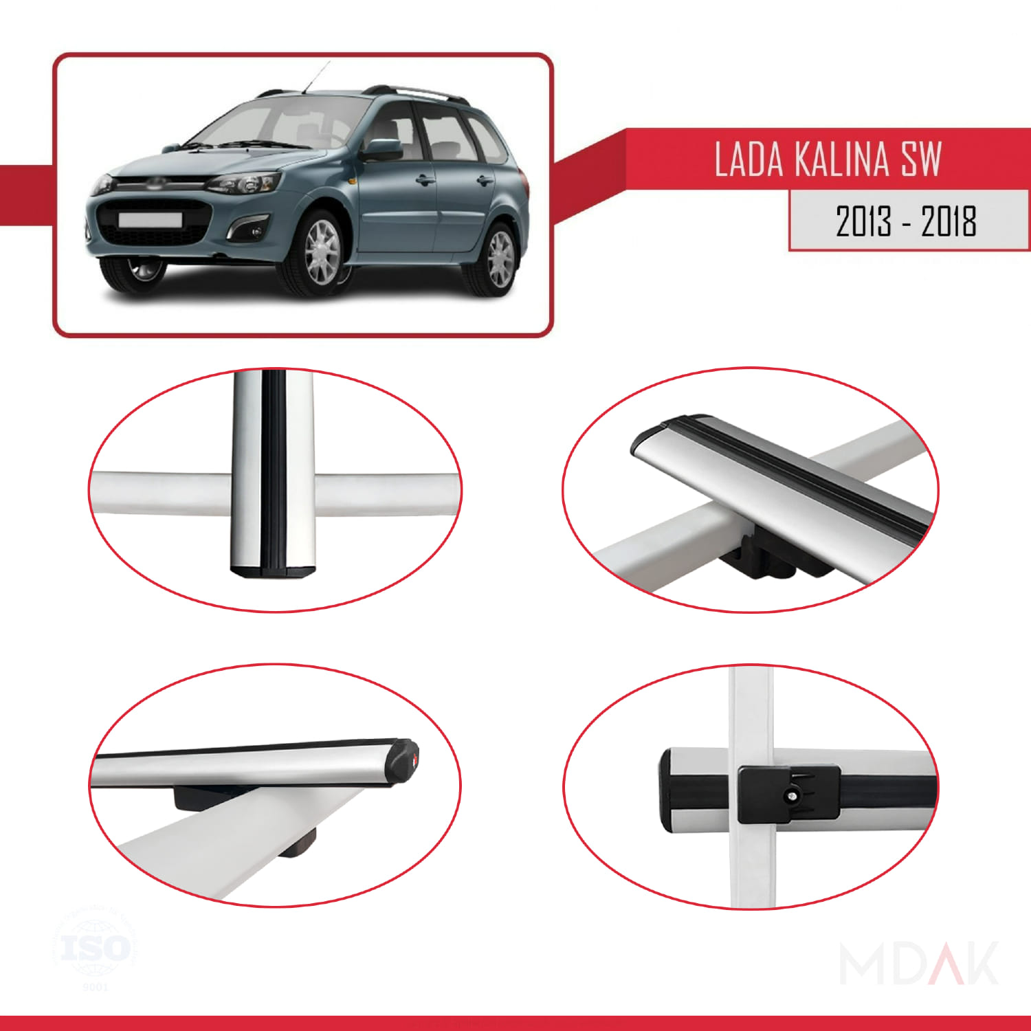 Lada Kalina 2 SW 2013-2018 Arası ile Uyumlu BASIC Model Ara Atkı Tavan Barı Gri 2 Adet - Görsel 4