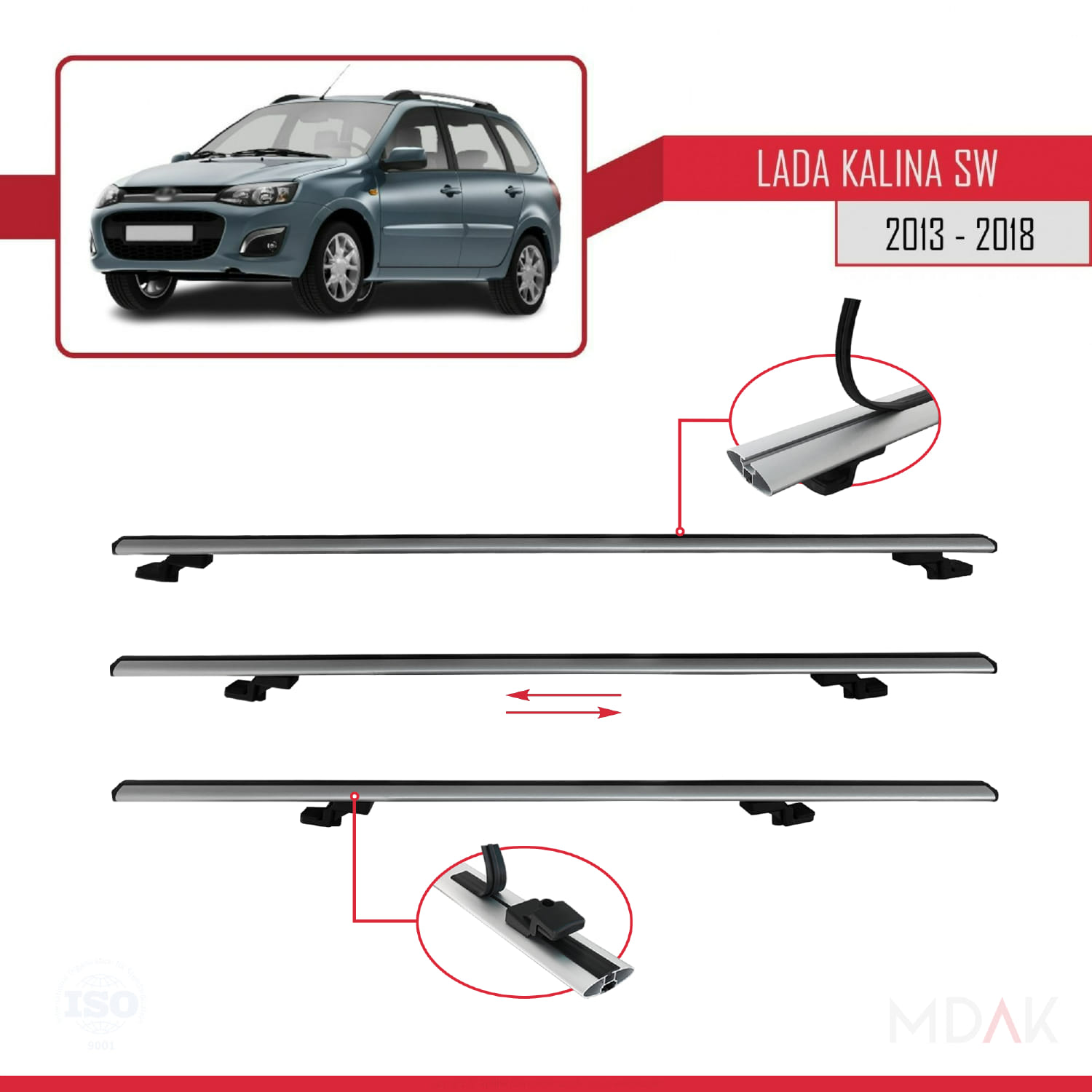 Lada Kalina 2 SW 2013-2018 Arası ile Uyumlu BASIC Model Ara Atkı Tavan Barı Gri 2 Adet - Görsel 5