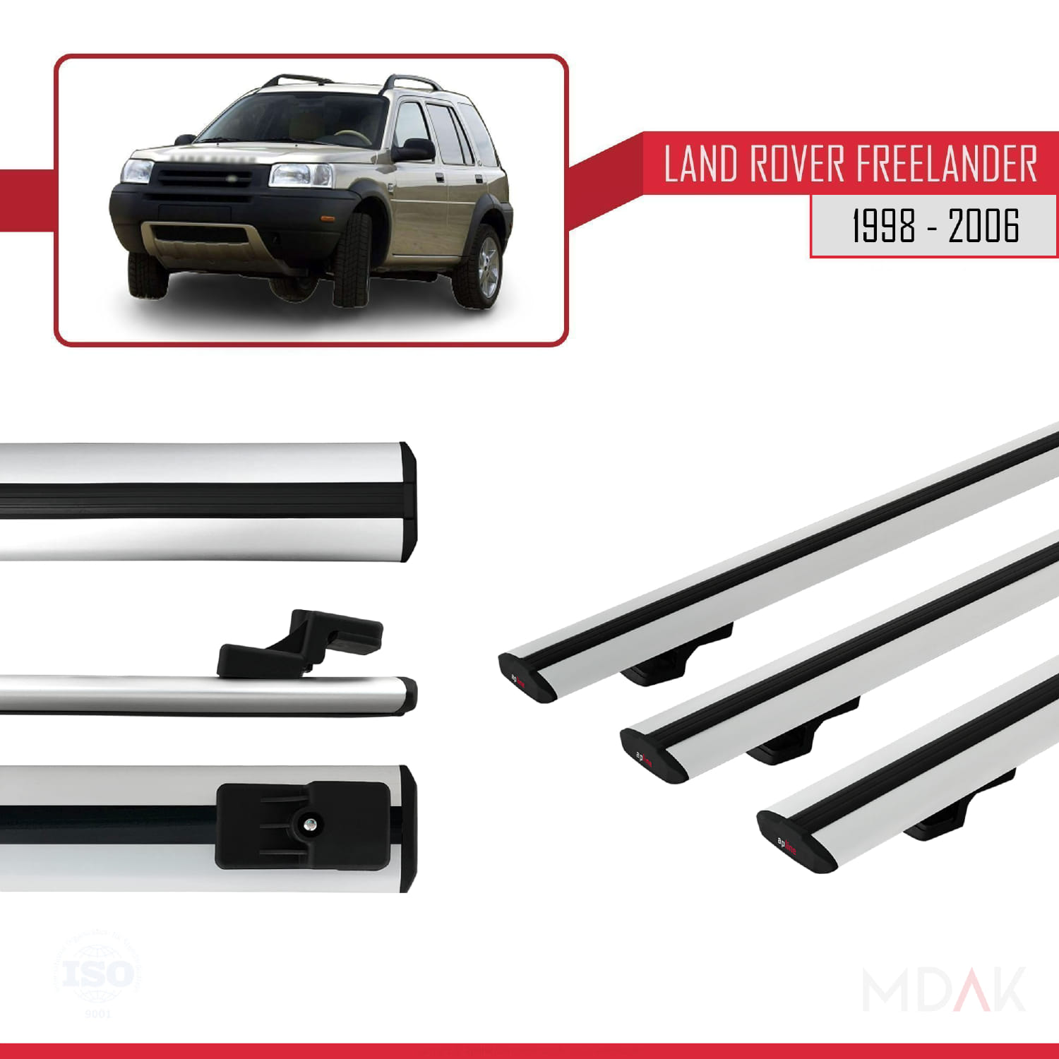 Land Rover Freelander (L314) 1998-2006 Arası ile Uyumlu BASIC Model Ara Atkı Tavan Barı Gri 3 Adet - Görsel 3