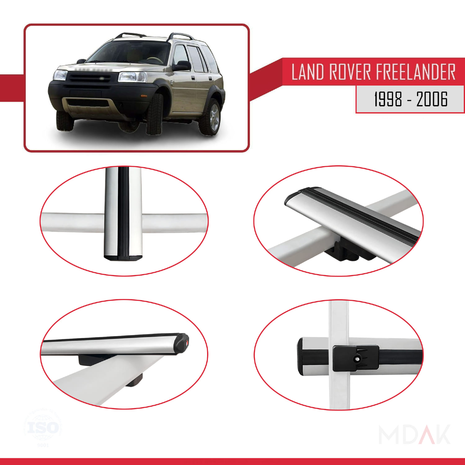 Land Rover Freelander (L314) 1998-2006 Arası ile Uyumlu BASIC Model Ara Atkı Tavan Barı Gri 3 Adet - Görsel 4
