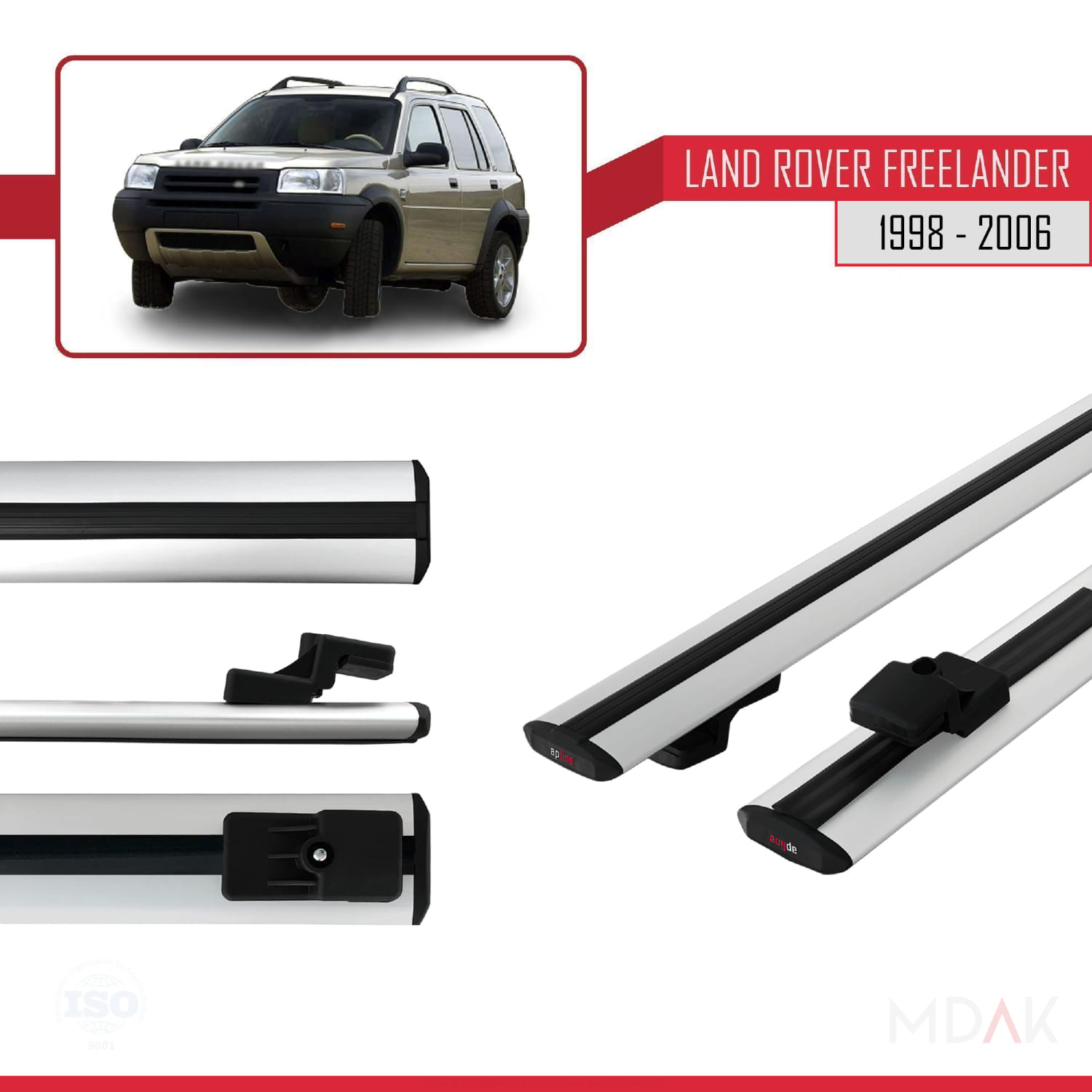 Land Rover Freelander (L314) 1998-2006 Arası ile Uyumlu BASIC Model Ara Atkı Tavan Barı Gri 2 Adet - Görsel 3