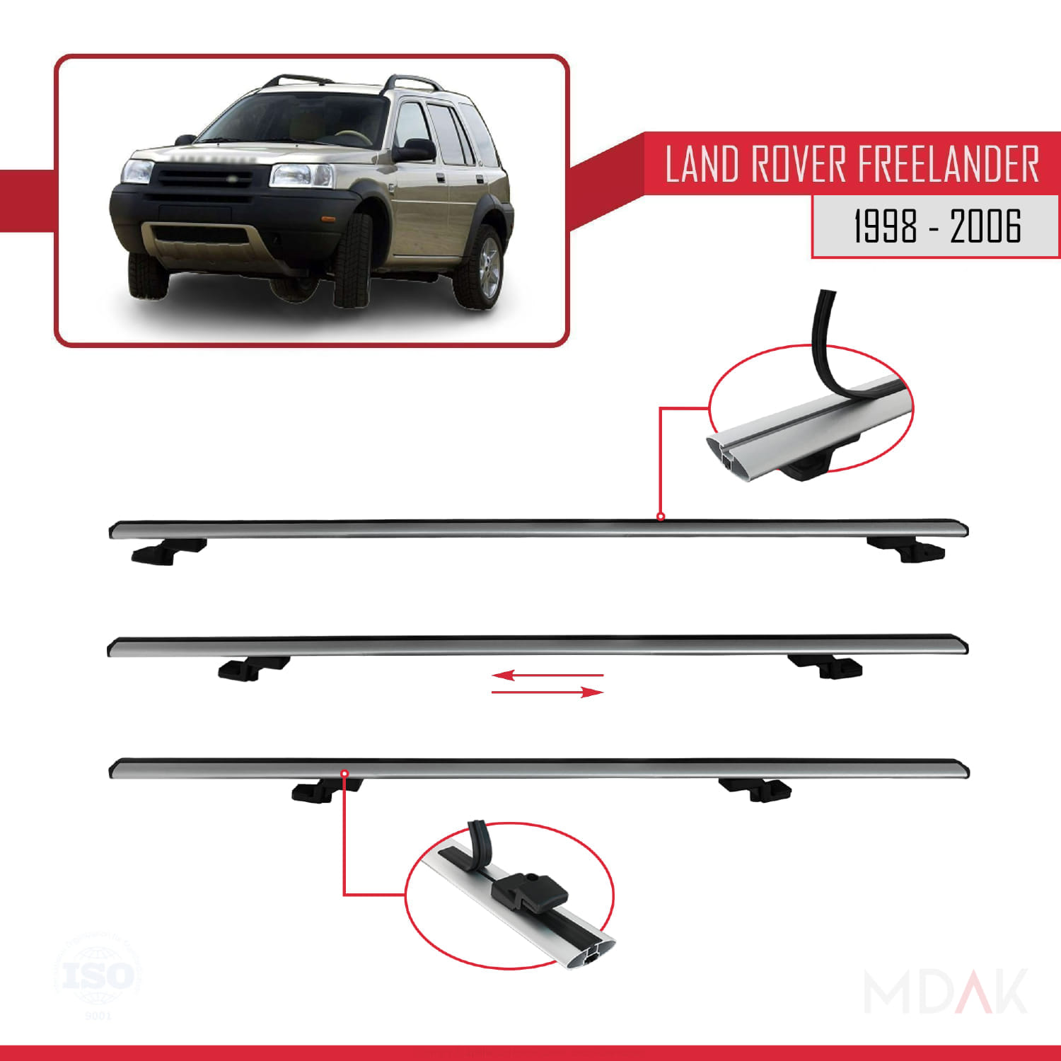 Land Rover Freelander (L314) 1998-2006 Arası ile Uyumlu BASIC Model Ara Atkı Tavan Barı Gri 2 Adet - Görsel 5