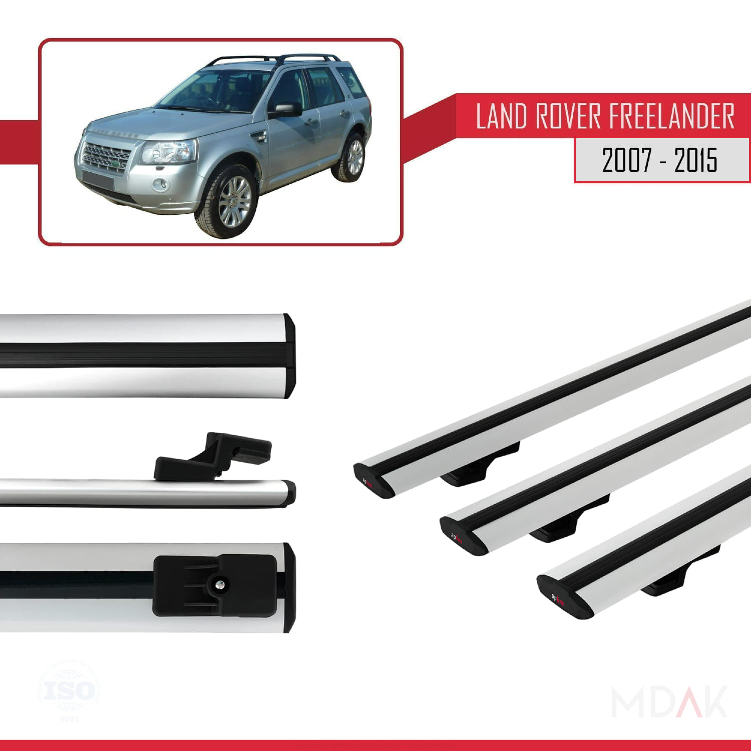 Land Rover Freelander 2 (L359) 2007-2015 Arası ile Uyumlu BASIC Model Ara Atkı Tavan Barı Gri 3 Adet - Görsel 3