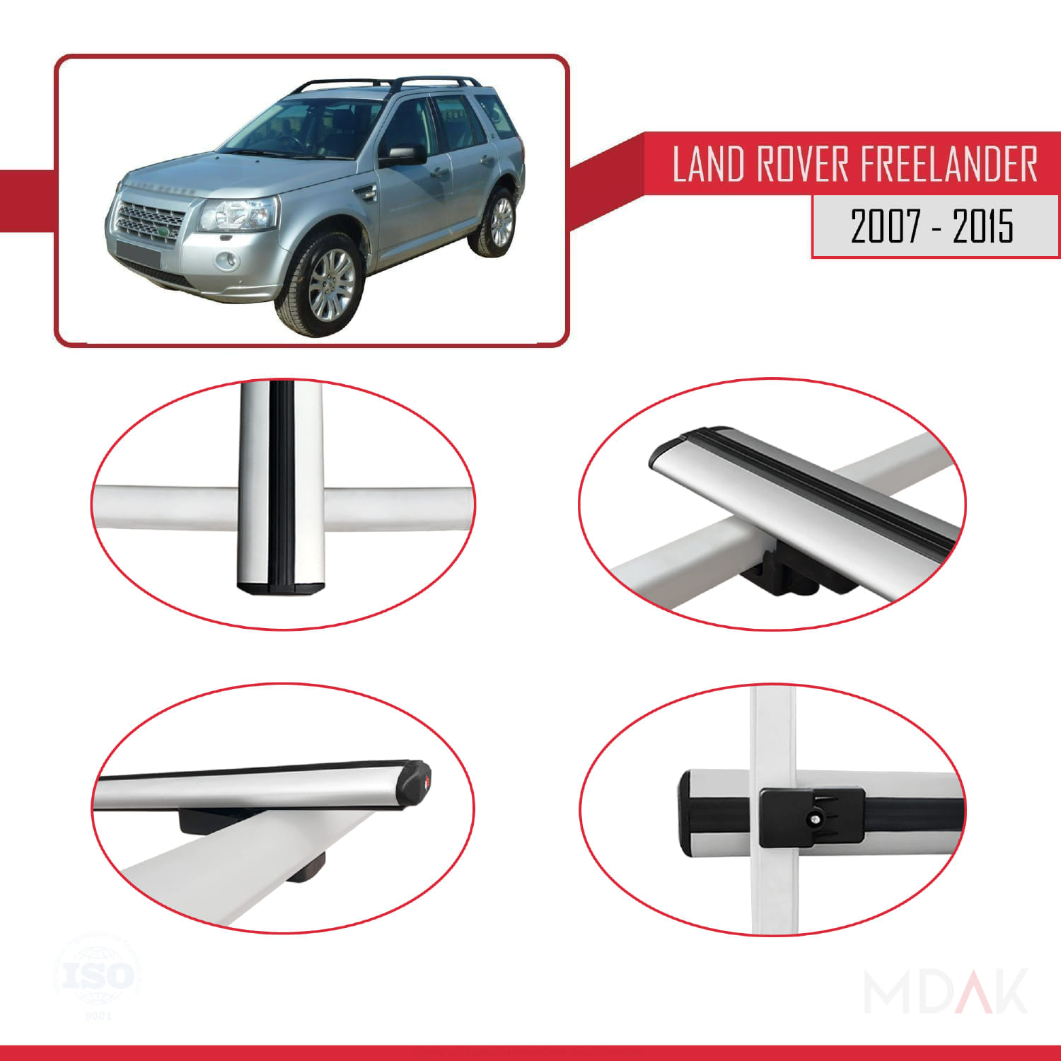 Land Rover Freelander 2 (L359) 2007-2015 Arası ile Uyumlu BASIC Model Ara Atkı Tavan Barı Gri 3 Adet - Görsel 4