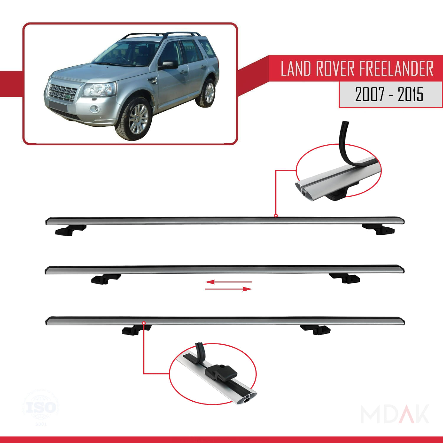 Land Rover Freelander 2 (L359) 2007-2015 Arası ile Uyumlu BASIC Model Ara Atkı Tavan Barı Gri 3 Adet - Görsel 5